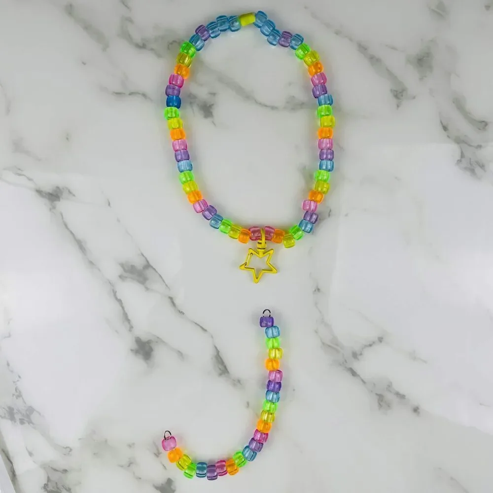 6pc Rainbow convertible Necklace & removable binky cord/bracelet 2 pair earrings - Picture 5 of 7